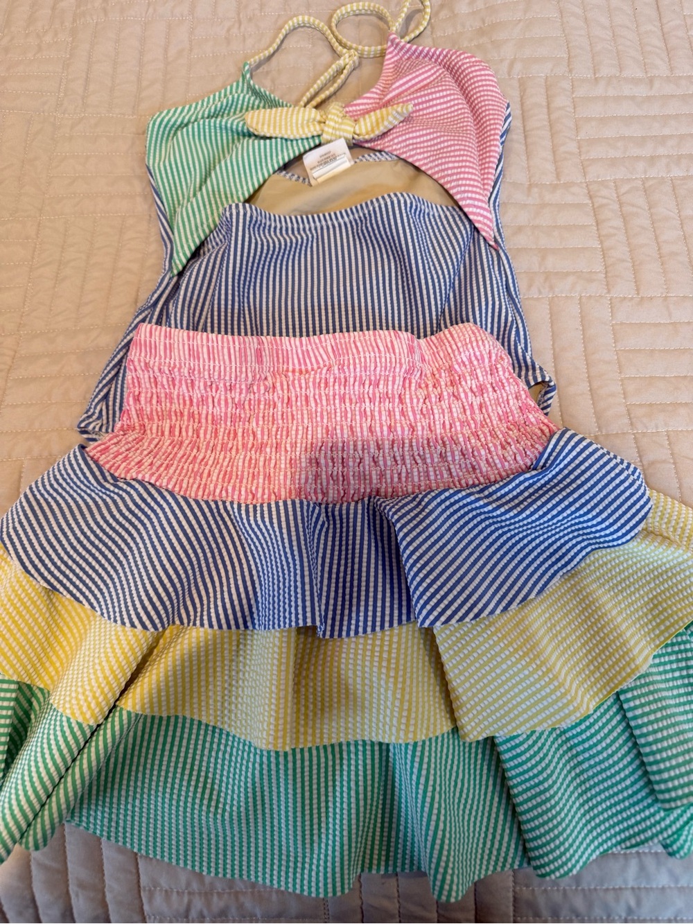 Palm Beach Striped Multicolor bathing Suit and Matching Ruffle Skirt- size 12